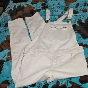 Forever 21 White Women's Denim Overalls with Front Zip Pocket